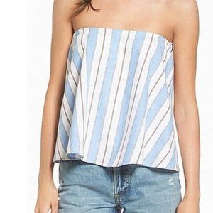 WAYF Blue Cotton Strapless Striped Knit Top